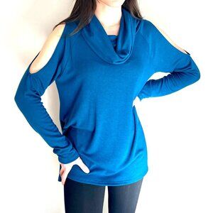 NWT Ariella Cut Out Shoulder Cowl Turtleneck Sweater Teal